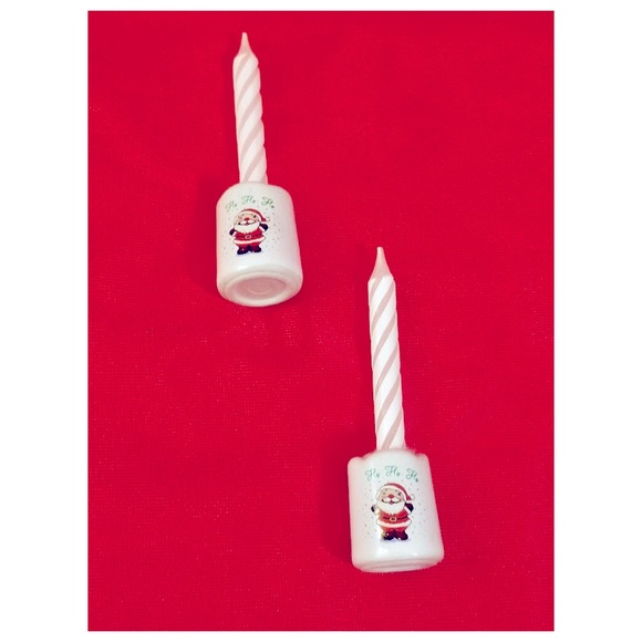 🎄Vintage 80s Christmas HO HO HO Santa Ceramic Mini Candle Holders set of 2❤️💚 - Picture 3 of 5